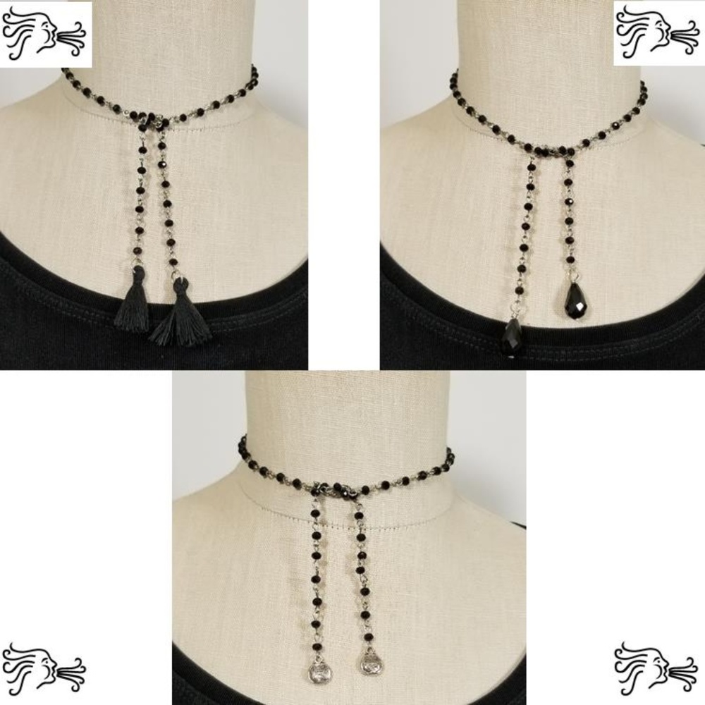 Black Crystal Small Chain Silver Necklace